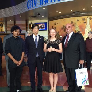 Two Anaheim high school students who did a 2016 summer homestay in Mito, Japan with Consul General of Japan Akira Chiba and Sister Cities International Southern California Chapter President / Anaheim Sister City Commission Vice-Chair Anthony Al-Jamie 