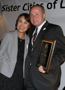 Los Angeles Nagoya Sister City Affiliation Chair Teruko Weinberg with former L.A. City Councilman Tom LaBonge